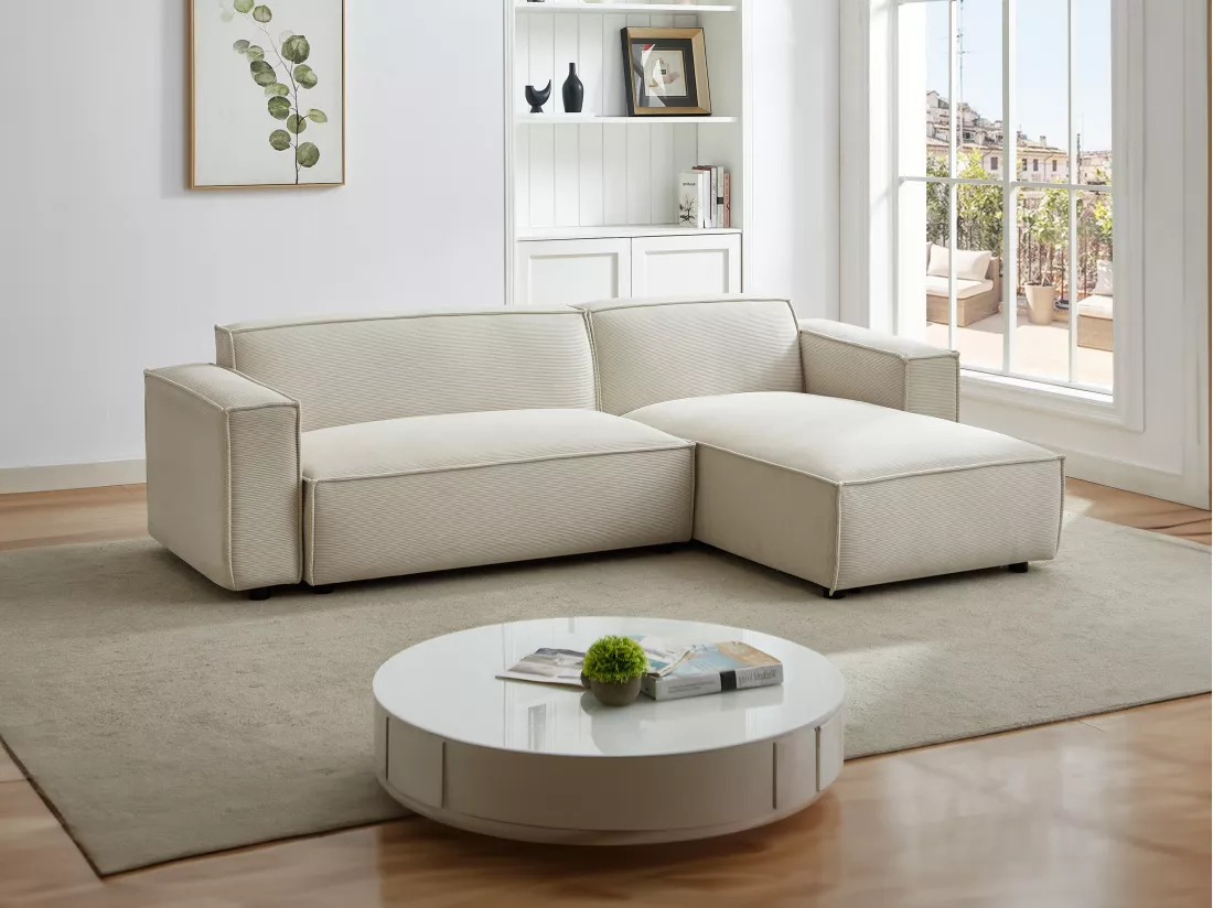 Canapé d'angle réversible en velours côtelé beige BORORE de Pascal Morabito