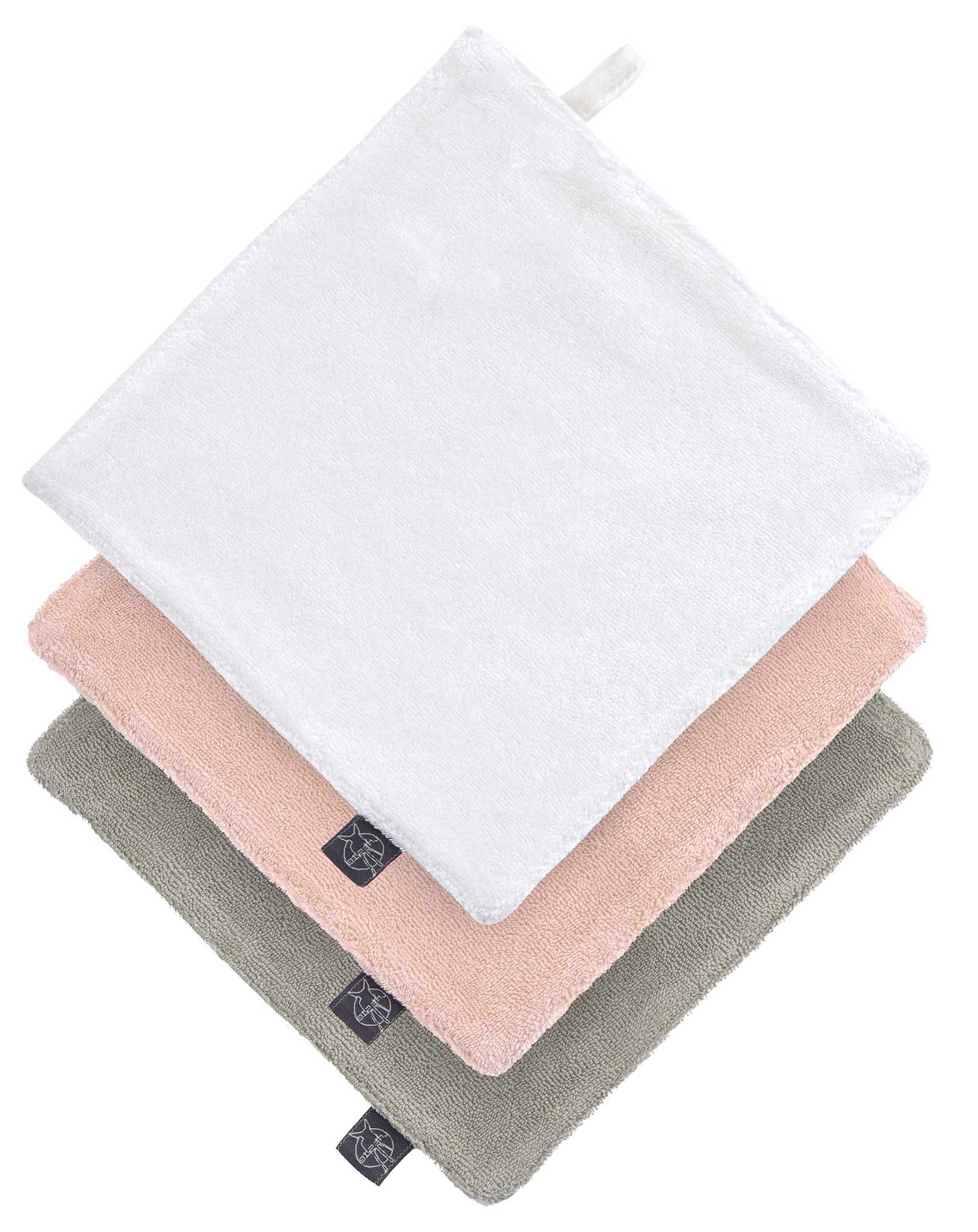 Musselin-Waschlappen (16x16) 3er-Set in milky/powder pink/olive