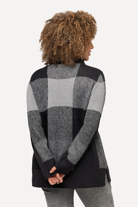 Pullover, Karomuster, Stehkragen, Langarm