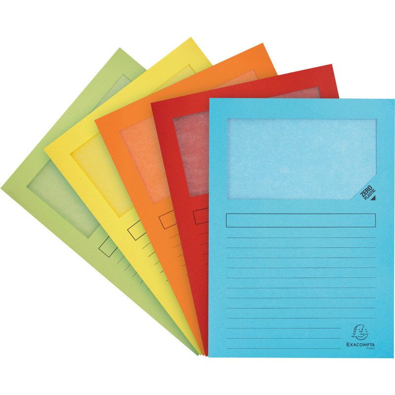 Chemises coin papier avec fenêtre Super Exacompta A4 160 g couleurs assorties - Paquet de 50