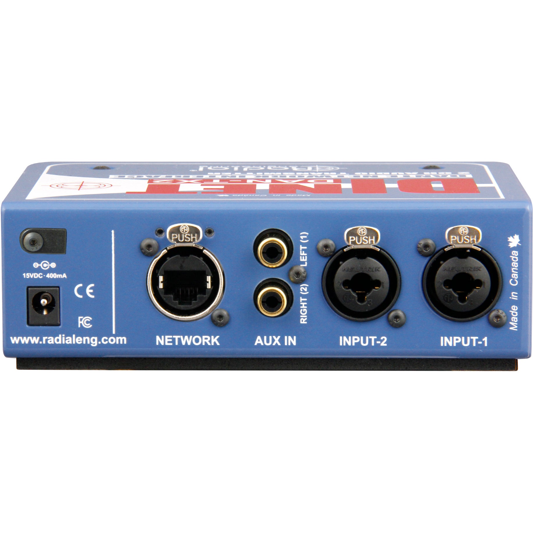 Radial DiNET DAN-TX2 2-kanaals Dante netwerkzender