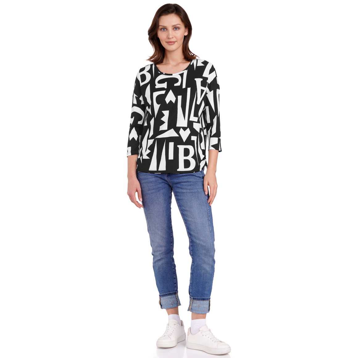 Gina Benotti Damen Blusenshirt mit 3/4-Arm schwarz / weiss