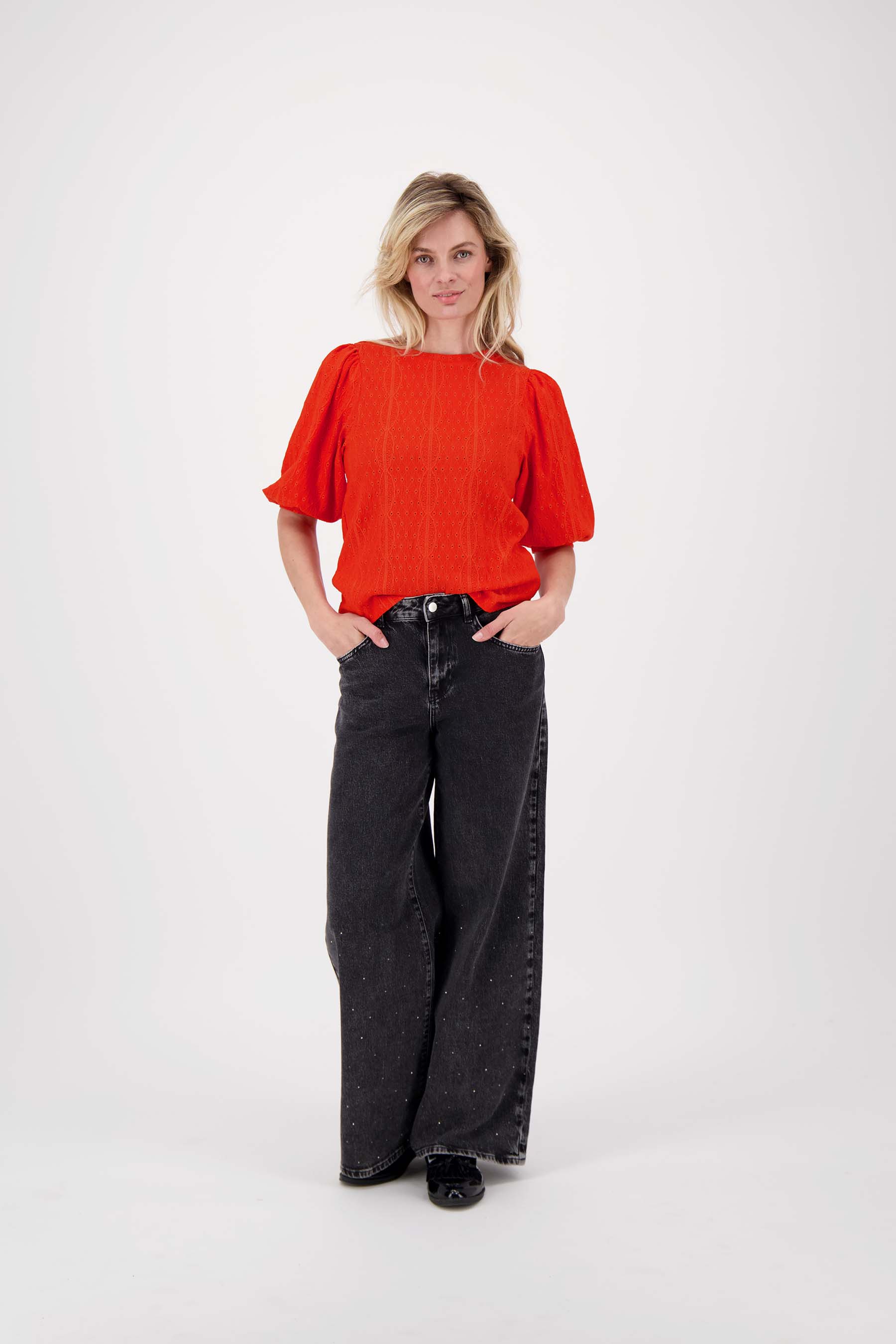 top van broderie korte mouw