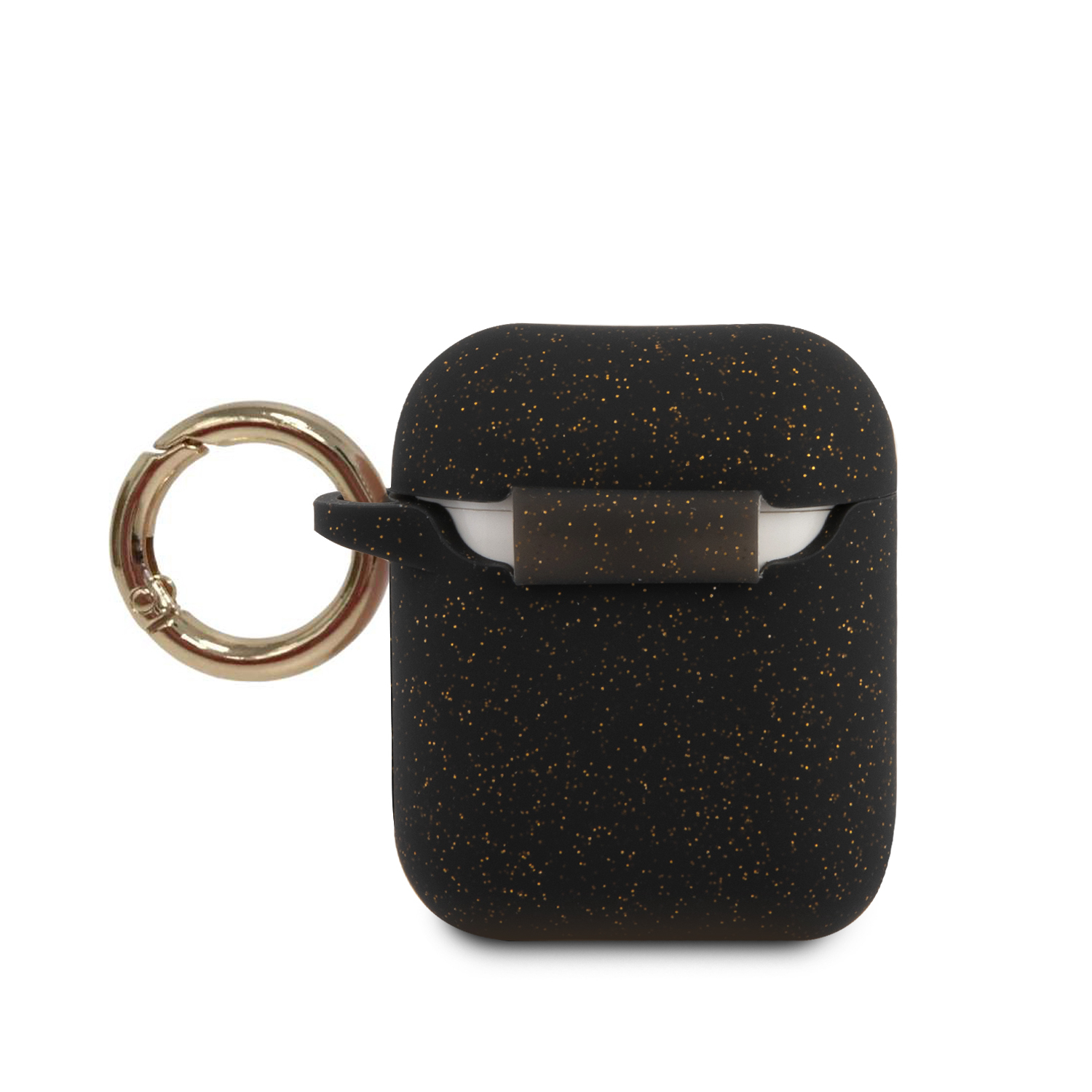 AirPods (1. & 2. Generation) Silikon Schutzhülle mit Scharnierring (GUACCSILGLBK) - Schwarz / Gold (Glitzer)