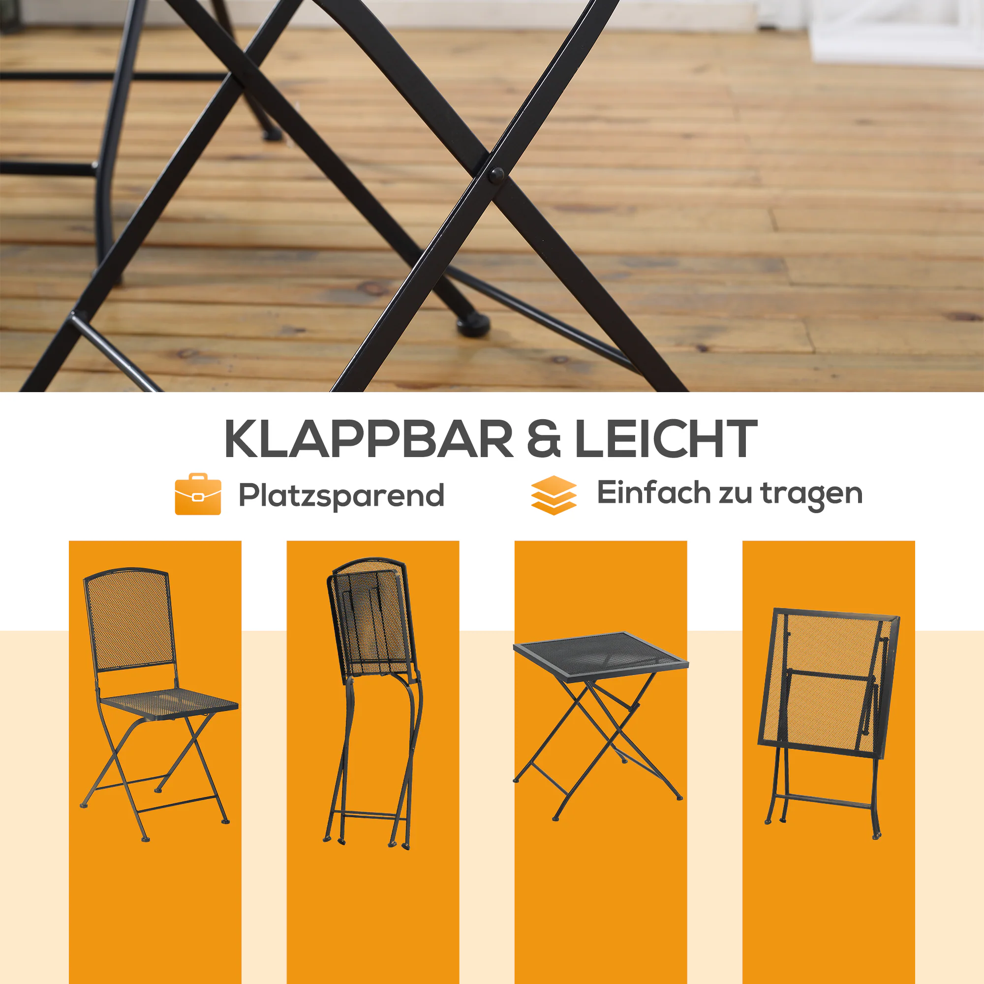 Outsunny Gartenmöbel-Set mit Faltfunktion grau 60L x 60B x 70H cm