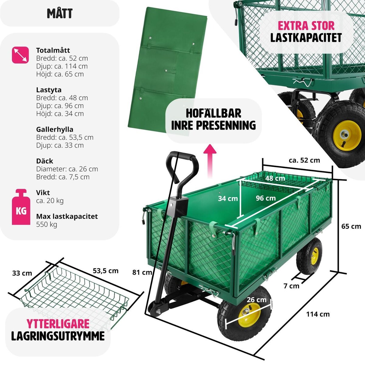 Metall tralle med hylleplan maks 550 kg - grønn