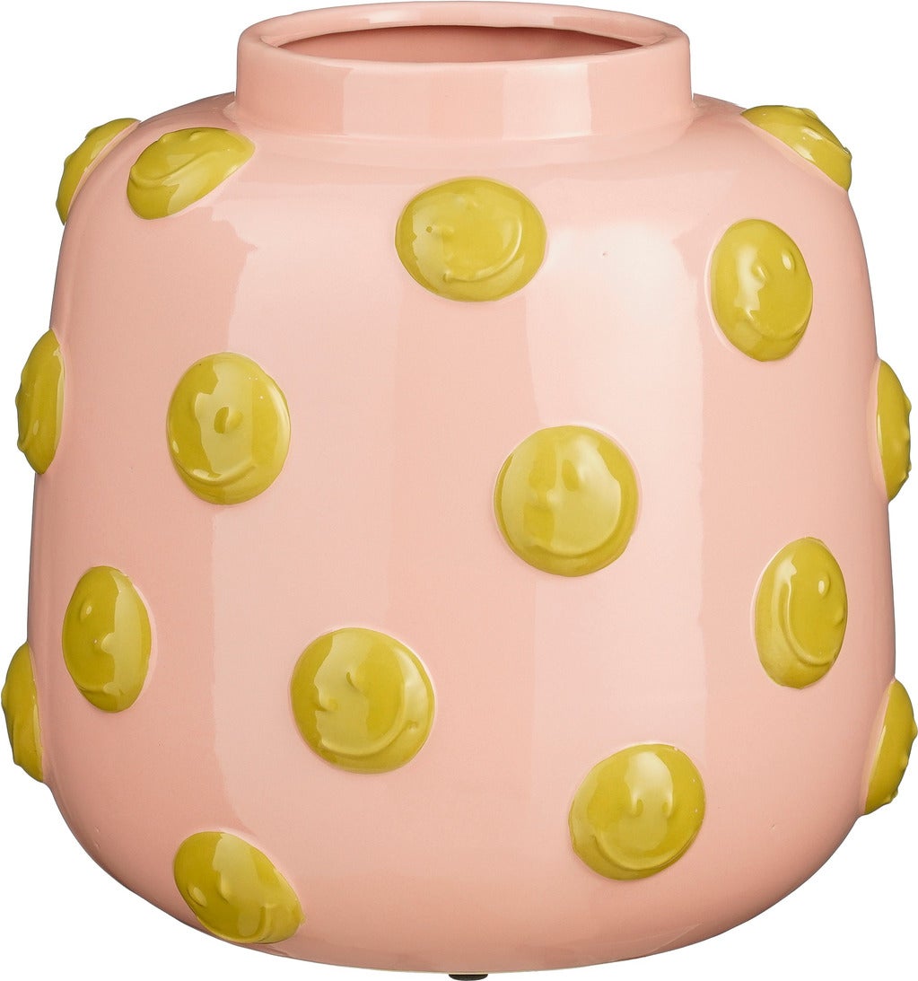 Mica Decorations vaas Smiley roze / geel D 28,5 H 28 cm