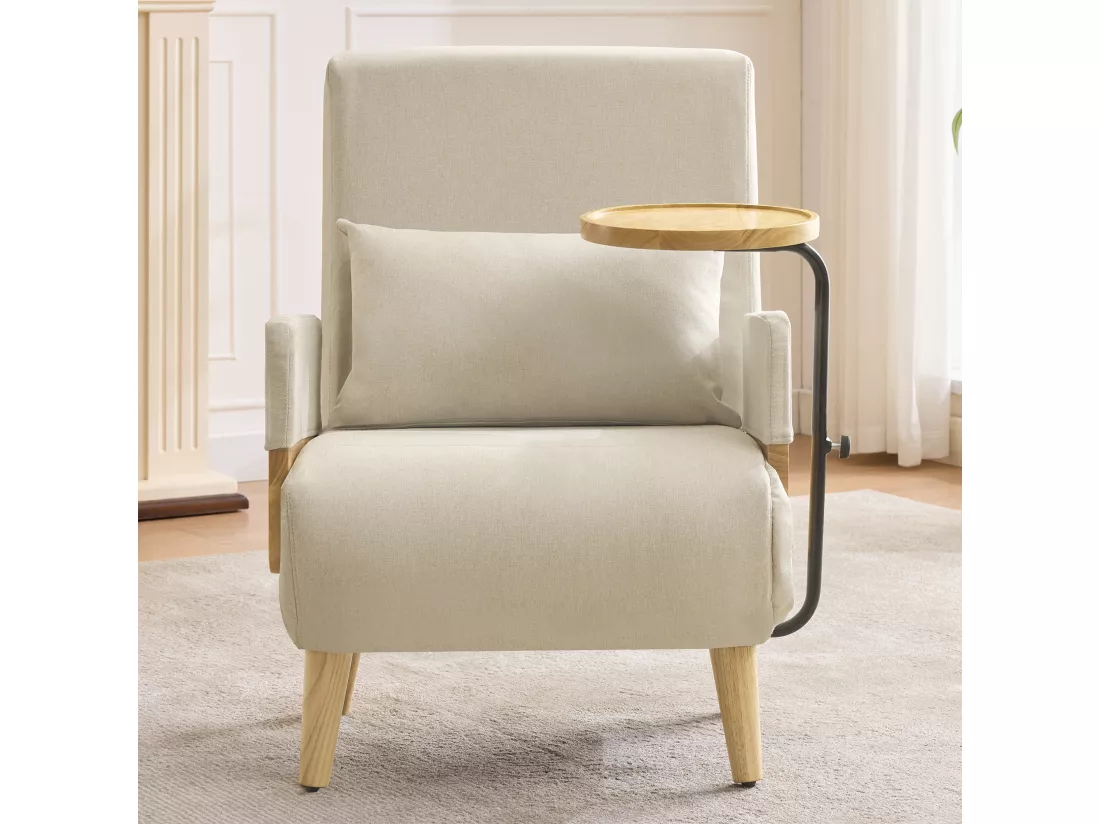 Fauteuil convertible 3 en 1, Canapé-lit pliant - 58 x 67 x 88 cm - Tissu en lin - avec fonction couchage - Beige