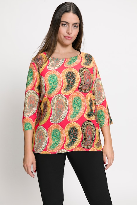 Bluse, Paisley, Classic, Rundhals, 3/4-Arm