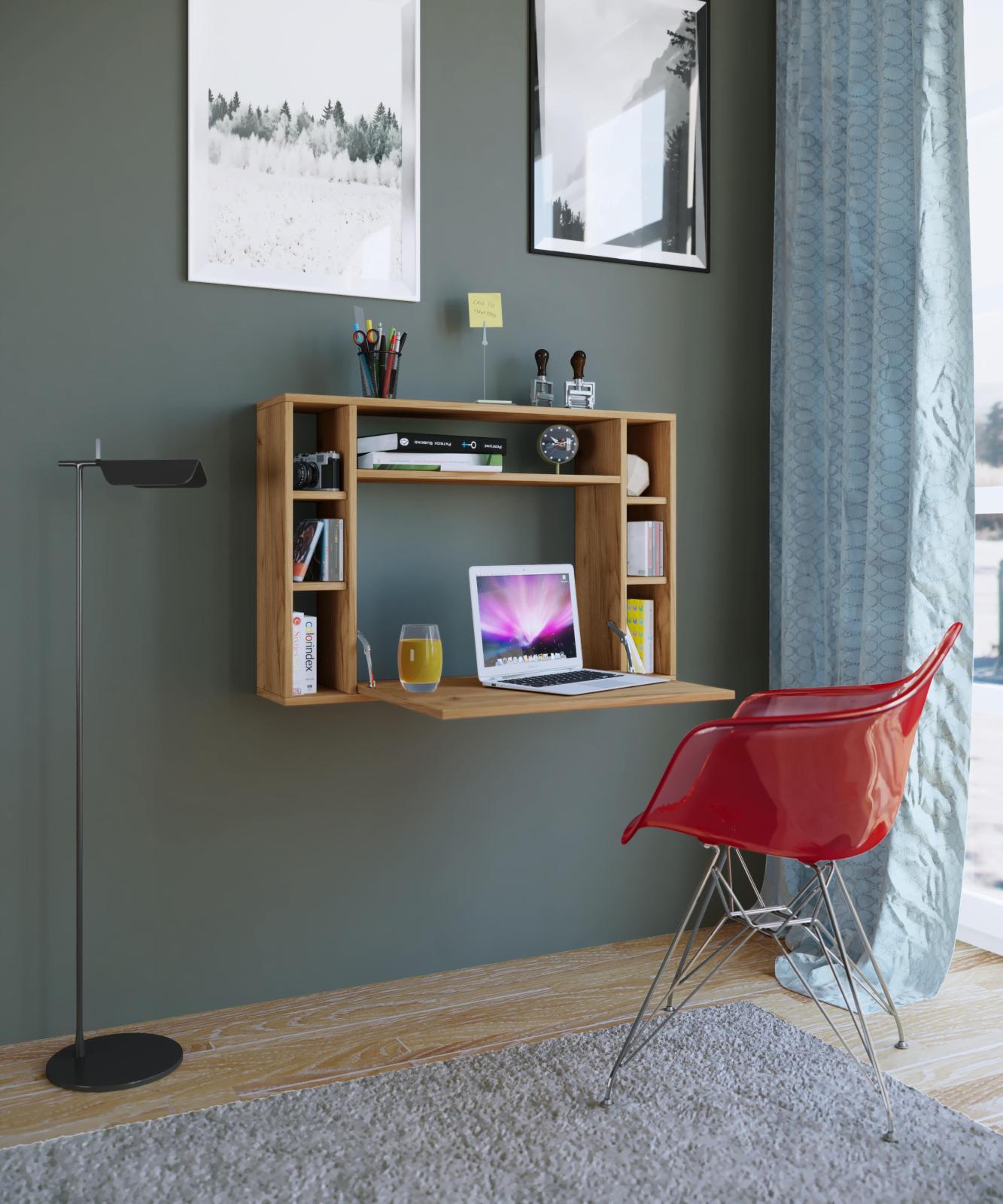 Laptoptisch WANDILA - Honig-Eiche - 7 Ablagefächer - 90 cm