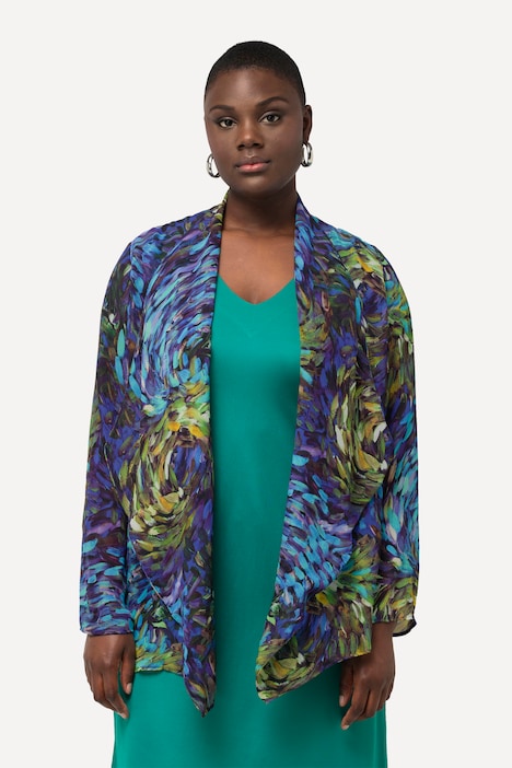 Indoorjacke, Rayon-Chiffon, Wasserfallkragen, Langarm
