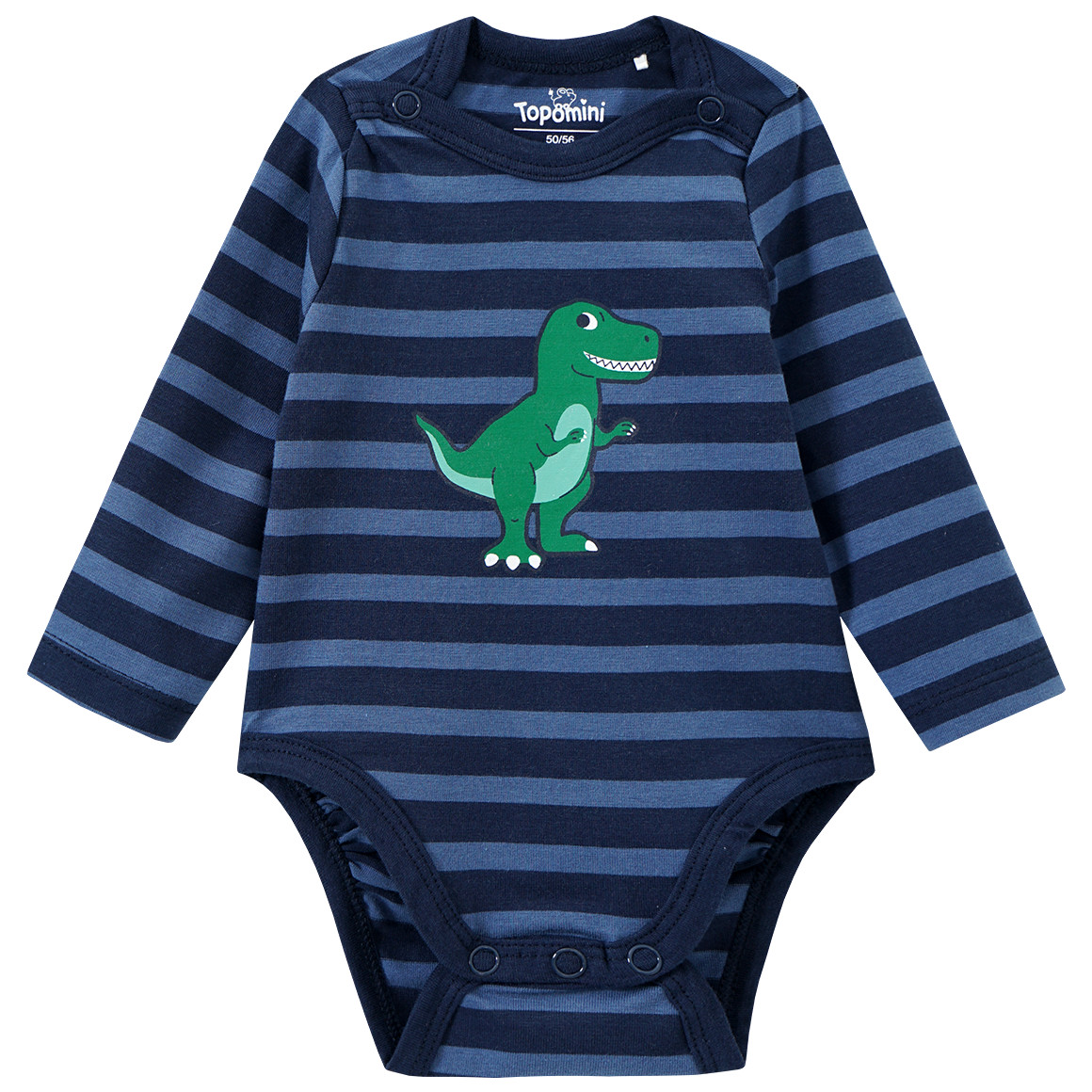 Topomini 3 Baby Langarmbodys mit verschiedenen Prints dunkelblau / blaugrau / grün