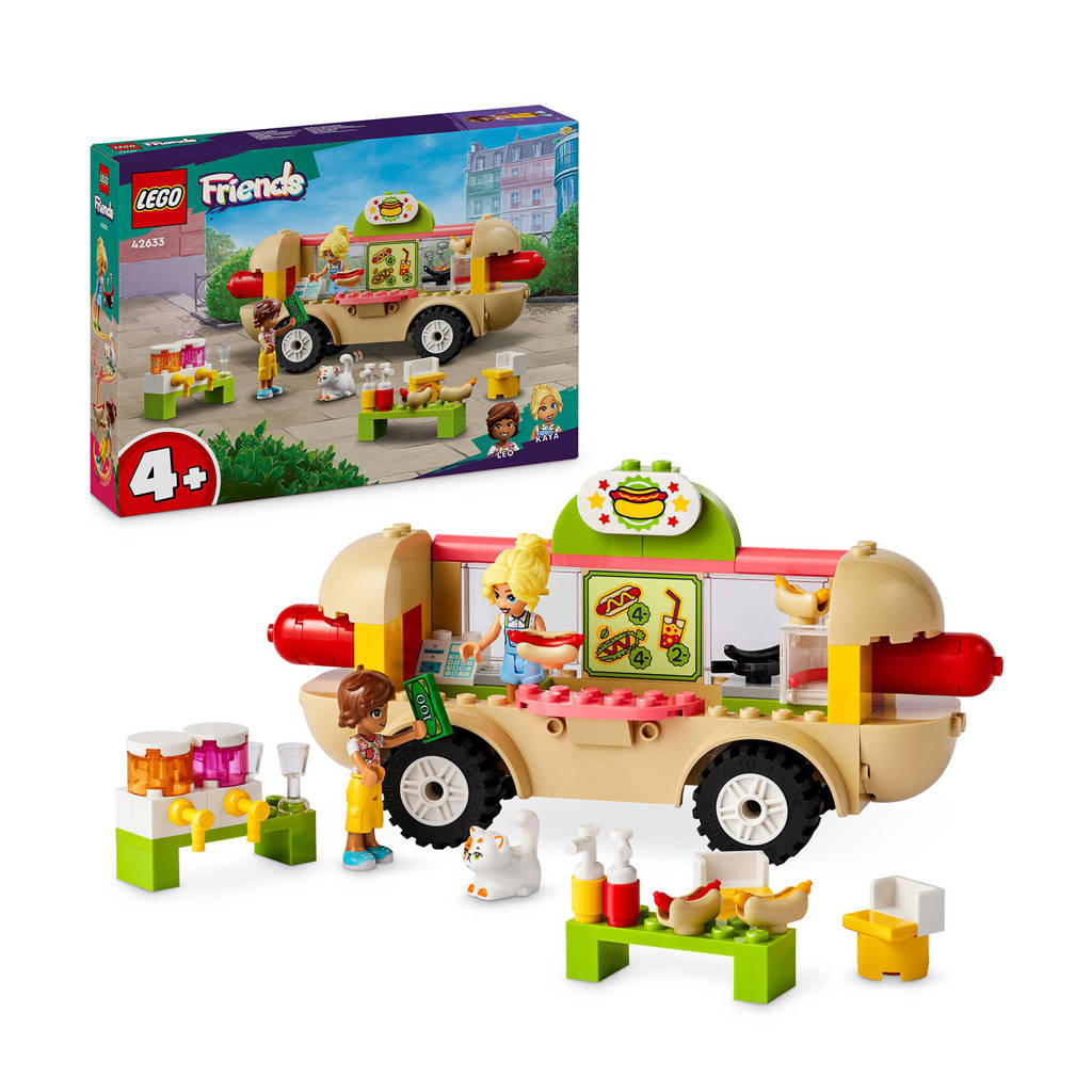 Goed om het fantasiespel te stimulerenHotdogfoodtruck Speelgoed Voertuig Set met Mini Poppetjes en Kat 42633