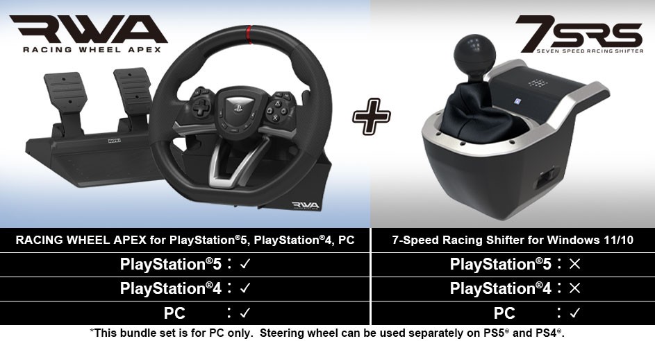 HORI - Racing Wheel Apex + 7-Speed Racing Shifter Bundle For PC (Windows 11/10)
