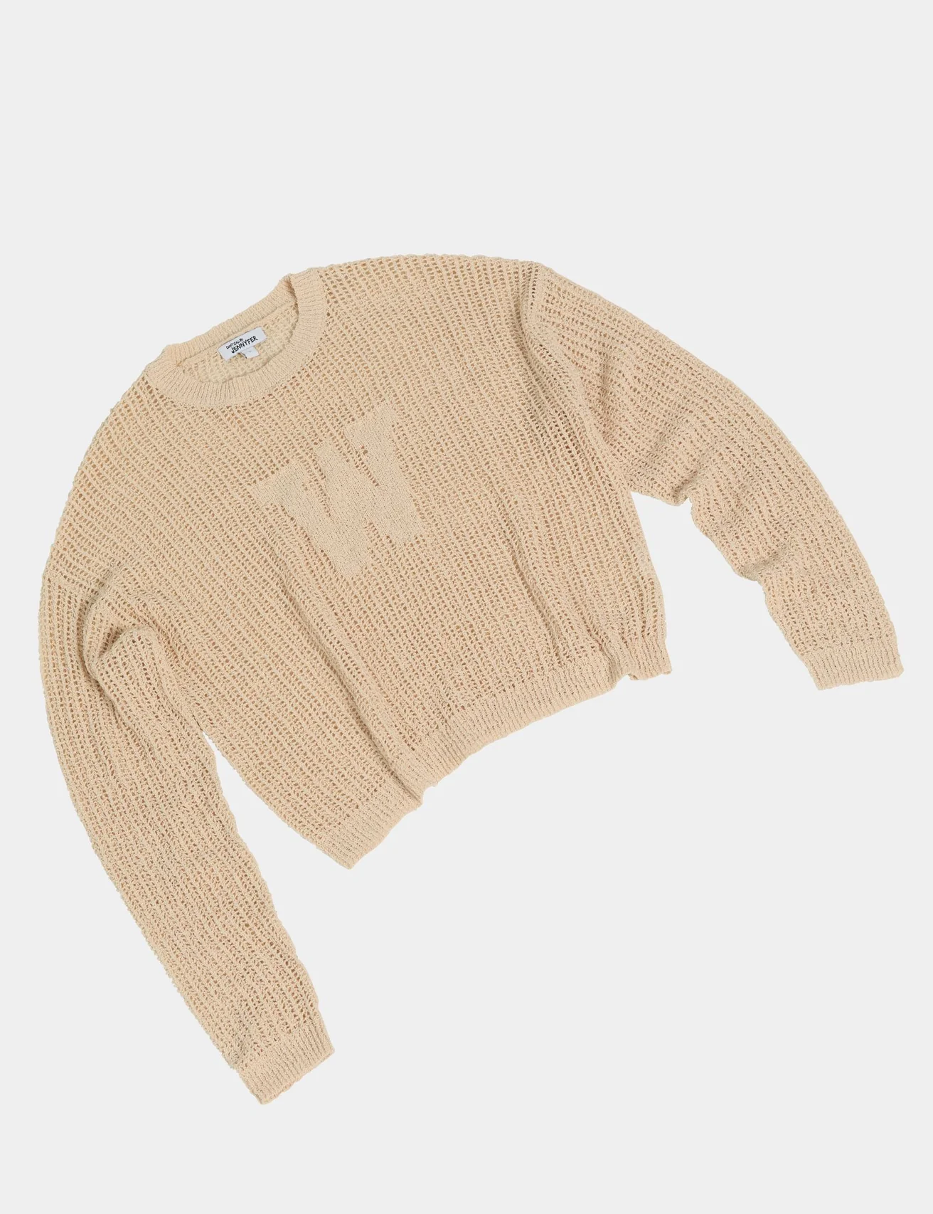 Pull ajouré à message W beige clair