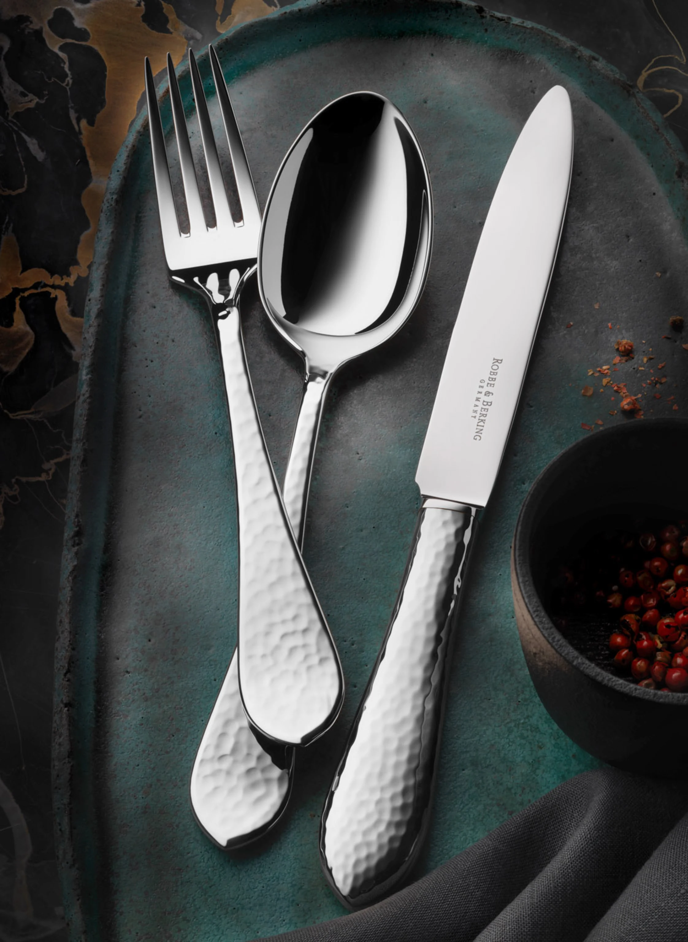 ROBBE & BERKING 4-tlg. Besteckset MARTELÉ (925 Sterlingsilber)
