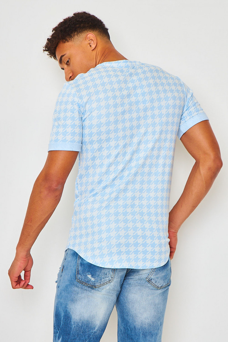 T-shirt bleu motifs pied-de-poule