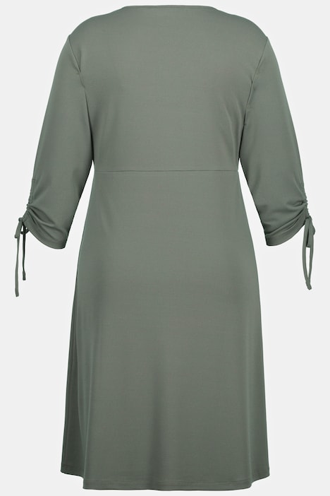 Midikleid, A-Linie, V-Ausschnitt, Raffbänder, 3/4-Arm