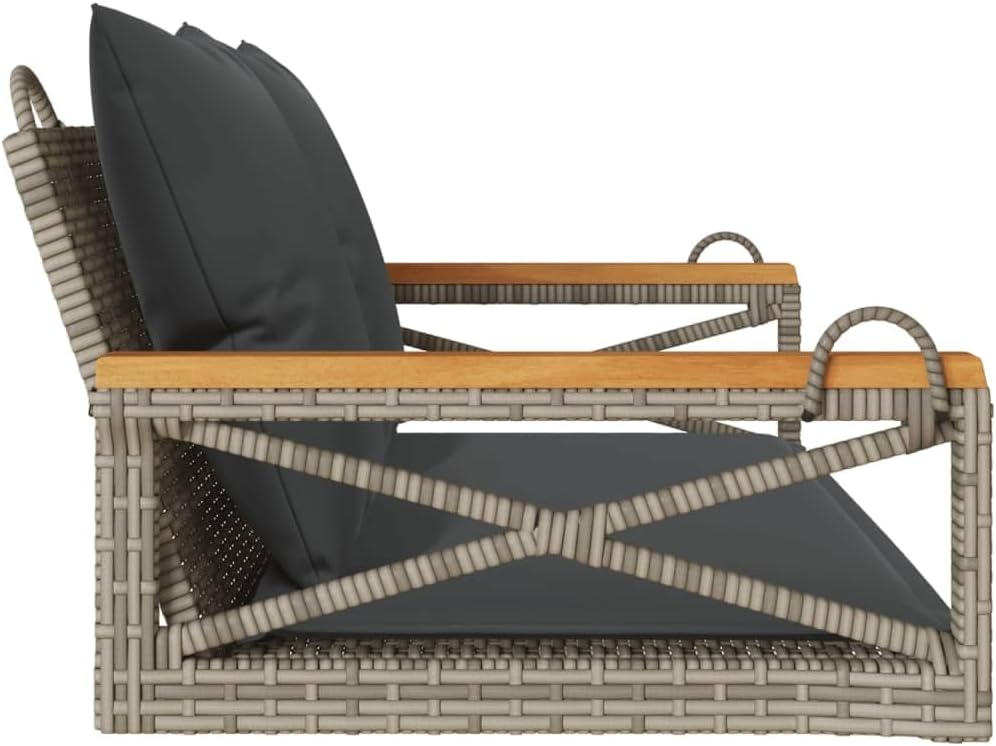 Hollywoodschaukel, Hängebank mit Kissen, Grau, 109x62x40 cm, Poly Rattan, Gartenmöbel für Terrasse, Schaukelbank