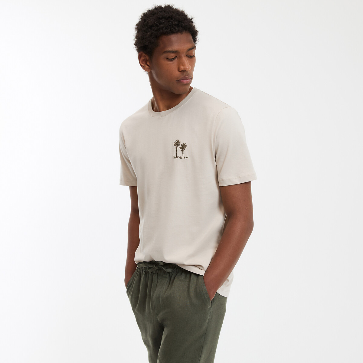 COLEÇÃO LA REDOUTE<br>Camiseta de manga curta com palmeira bordada