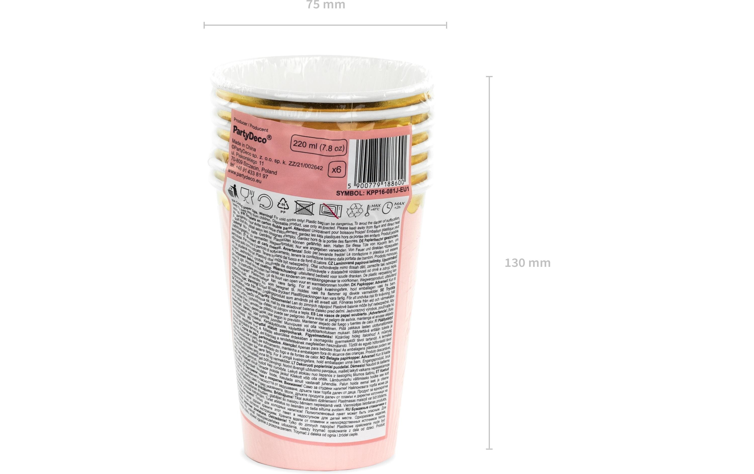 Einwegbecher 220 ml, 6 Stück, RosaEleganter Trinkbecher aus Papier