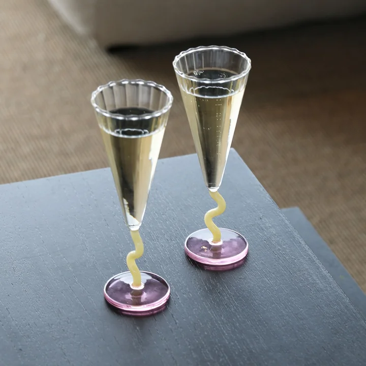 &klevering - Flute Champagnerglas curve, 0,18 L, caramel (2er-Set)
