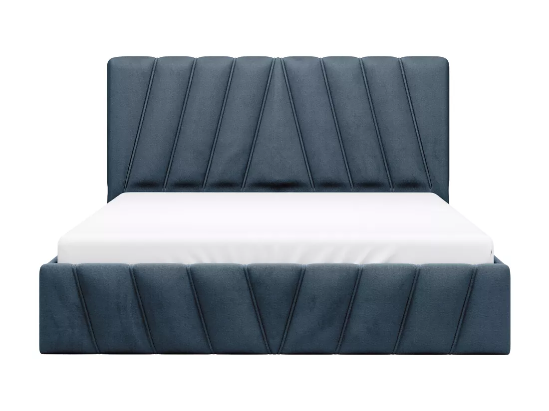 Lit coffre 160 x 200 cm - Velours - Bleu + Matelas - LIDAMA de Pascal Morabito