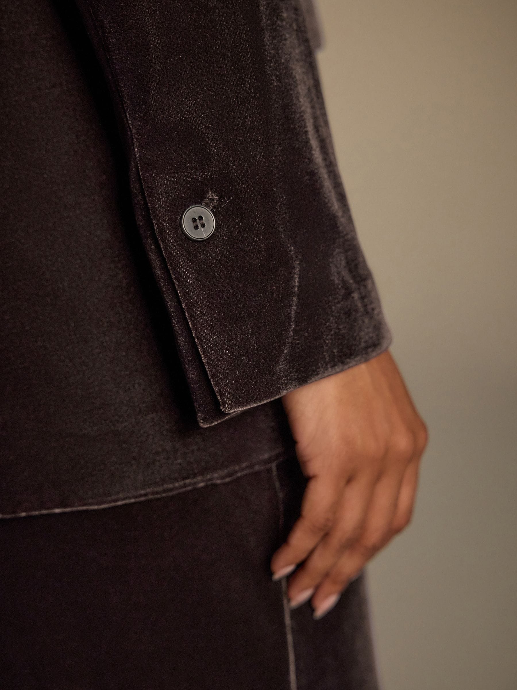 Chocoladebruin - Fluwelen blazer met enkele rij knopen