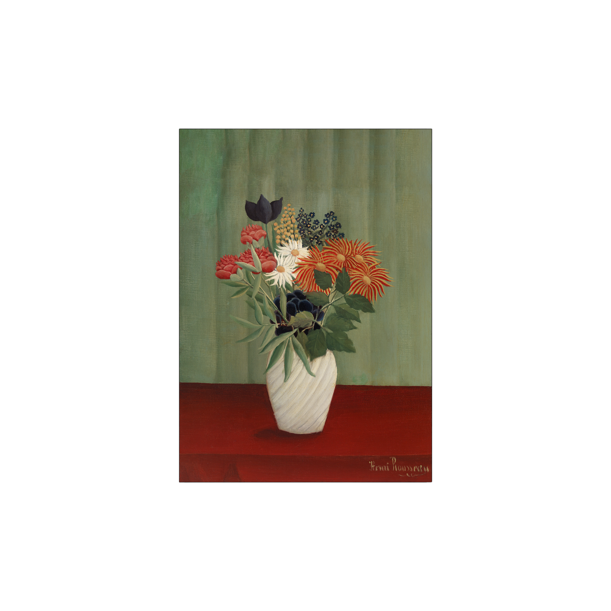 Plakat Bouquet De Fleurs 02 A3 | Henri Rousseau. | Olive Green, Red | Poster and Frame