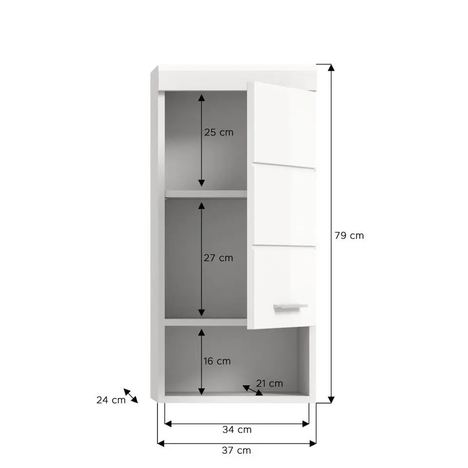 Hioshop Scout badkamerkast wandgemonteerd 1 deur- 1 plank wit hoogglans- wit