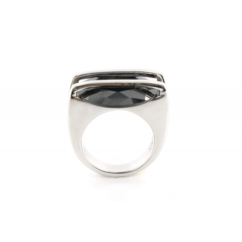 Bague Argent Soucoupe Noire en Zirconium