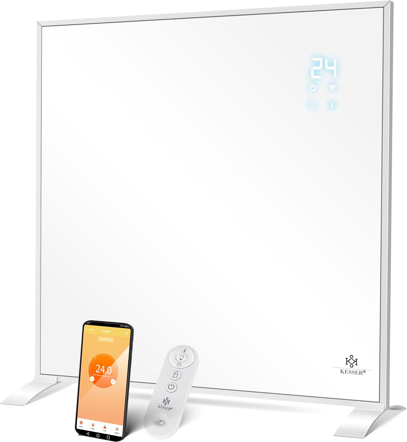 KESSER® Infrarotheizung Energiesparend Infrarot Standgerät & Wandmontage Elektroheizung 350W mit Fernbedienung Thermostat & App-Steuerung Elektrisch Heizpaneel Heizung Konvektor Standfüße