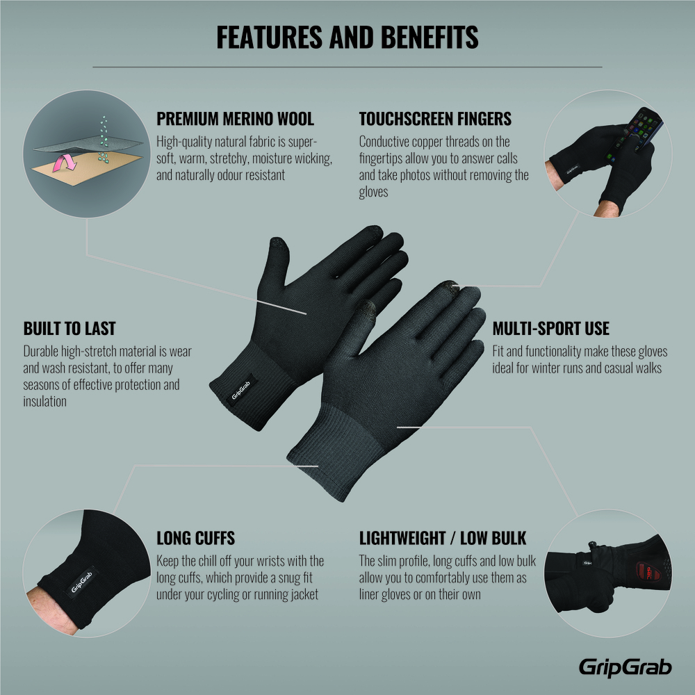 GripGrab Merino Liner handske Sort