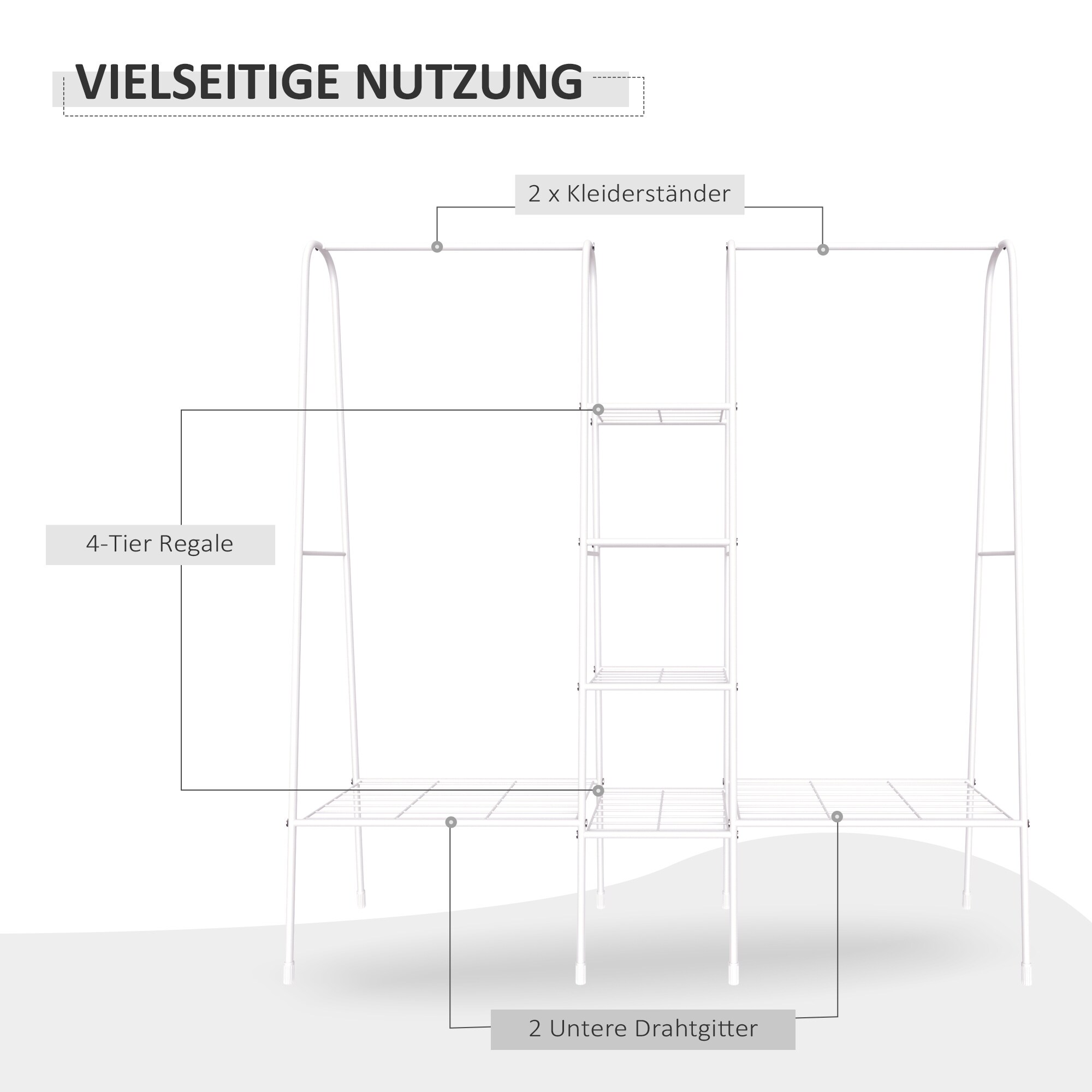 HOMCOM Kleiderständer mit 6 Regale weiß 176 x 47 x 177 cm (BxTxH)