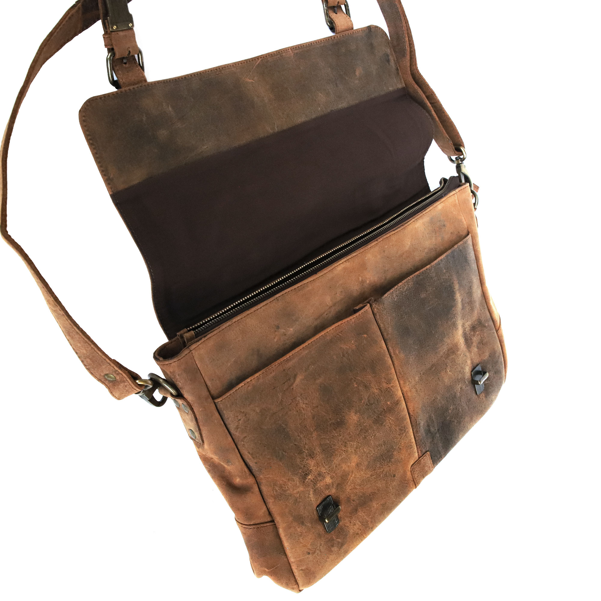 Messengertasche aus Büffelleder, braun, B 44 cm, H 28 cm, L 10 cm günstig bestellen