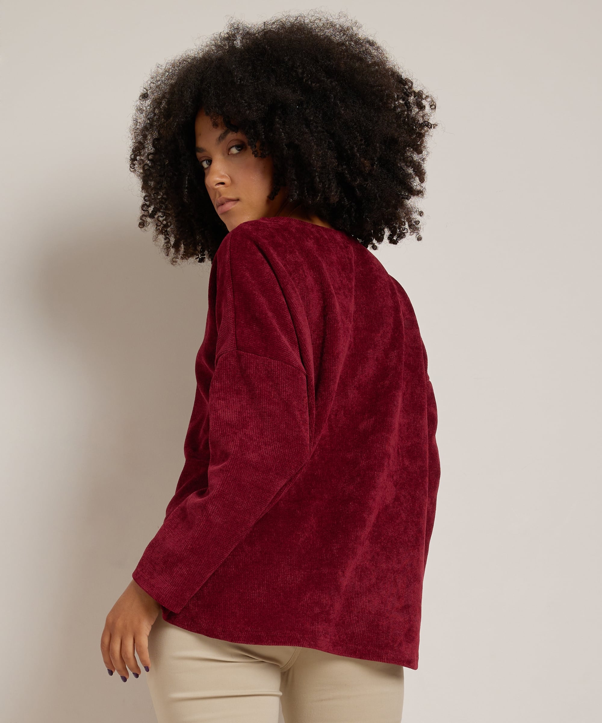rib velvet top met ketting
