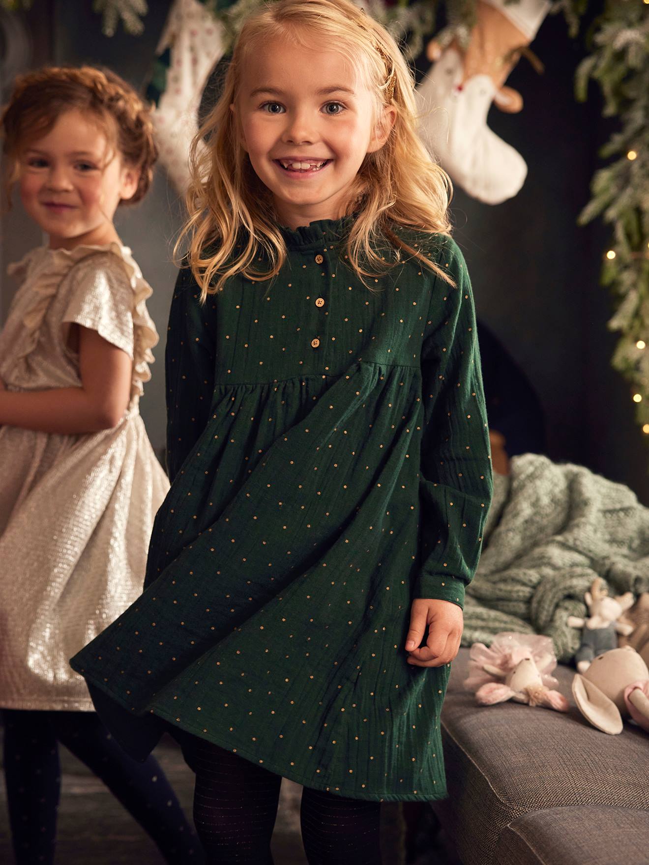 Vestido marrom médio estampado para meninas