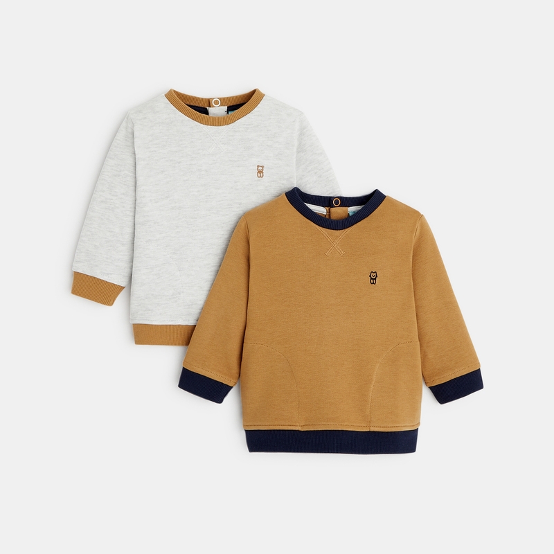 Sweat maille molleton uni gris bébé garçon