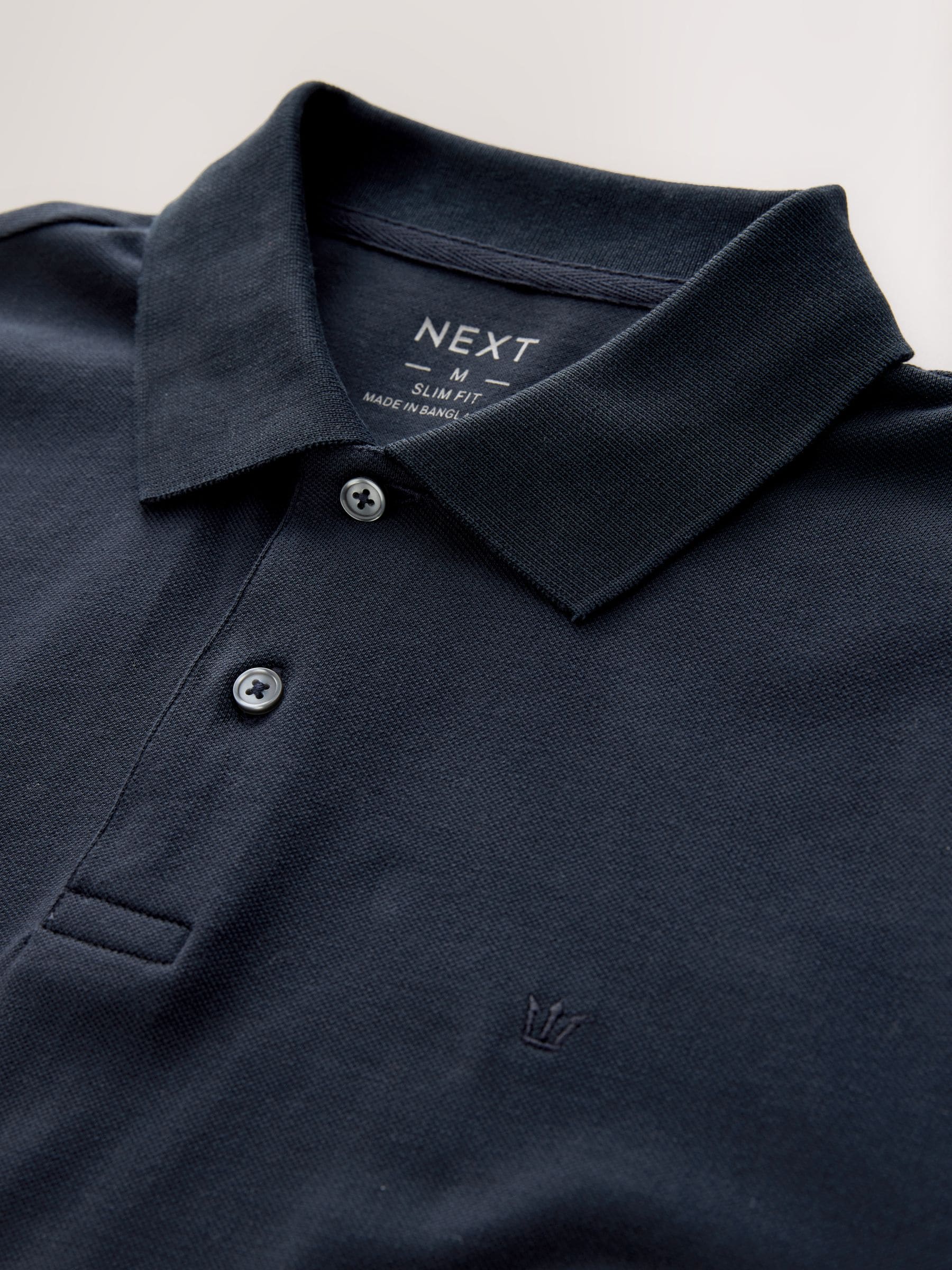 Donkerblauw - Slim Fit - Piqué polo met lange mouwen