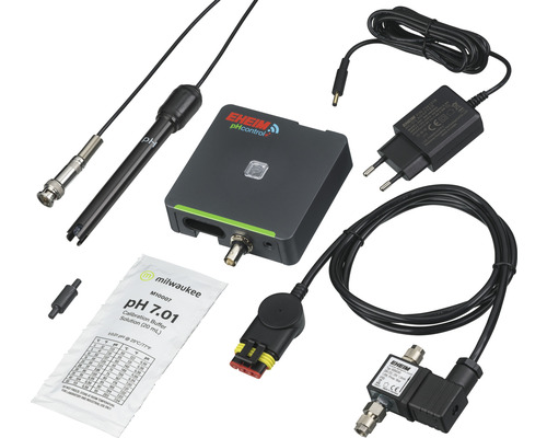 Meetcomputer, regelcomputer pH-waarde EHEIM pHcontrol+e Set met computer, pH-sonde, kalibratievloeistof, magneetventiel, terugslagklep, voeding Bewaking en aanpassing van de pH-waarde in het aquarium via kooldioxidebemestingssysteem