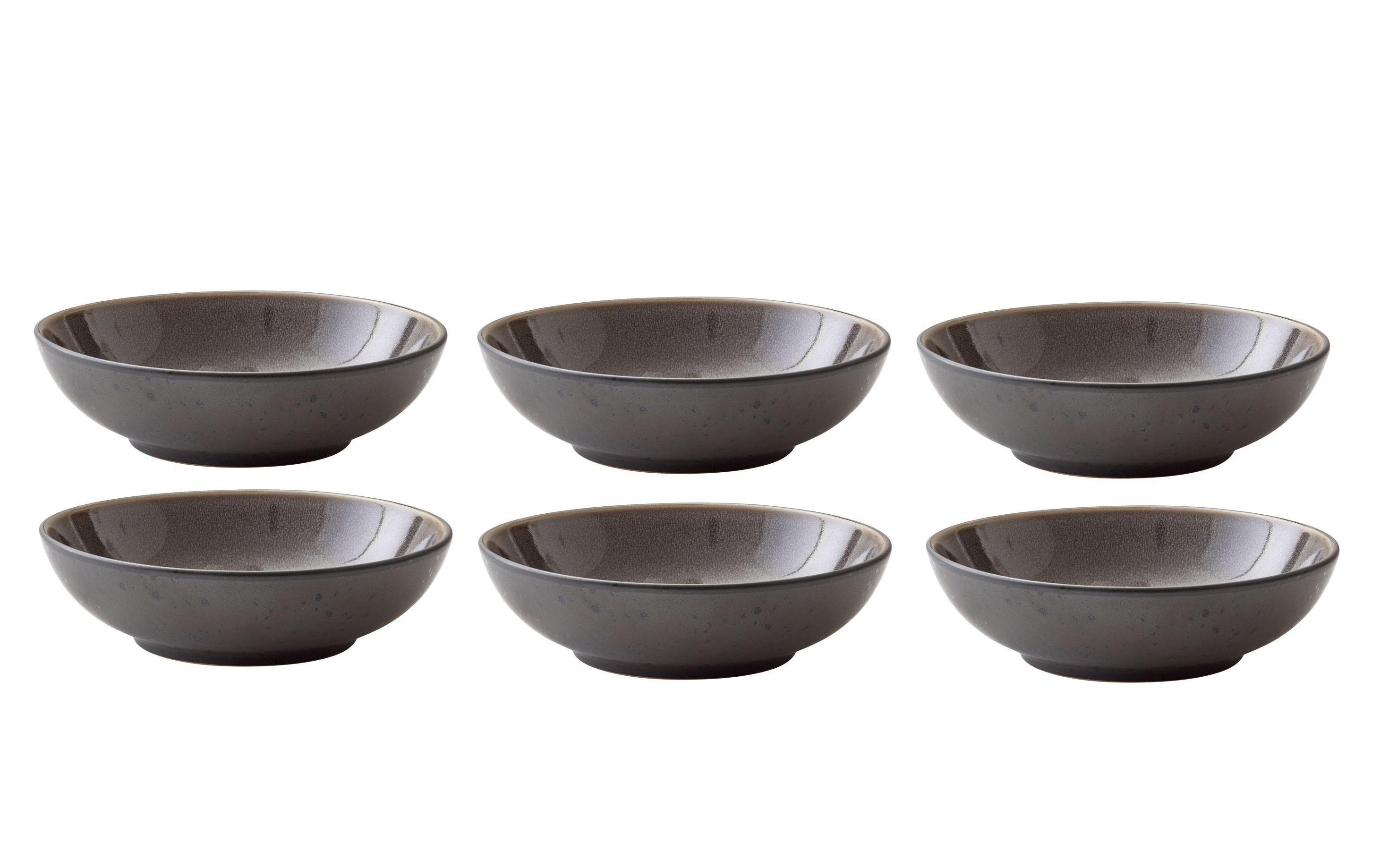 Suppen- & Pastateller Ø 20 cm, 6 Stück, Schwarz/Grau<br>Pastateller aus Steinzeug