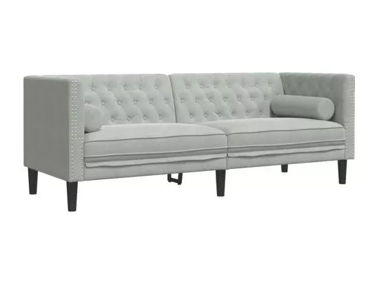 Canapé Chesterfield avec traversins 3 places gris clair velours