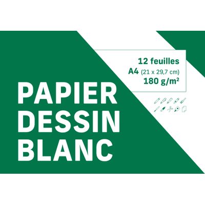 Clairefontaine - Pochette dessin blanc - 12 feuilles - A4 (21 x 29,7 cm) - 180 gr