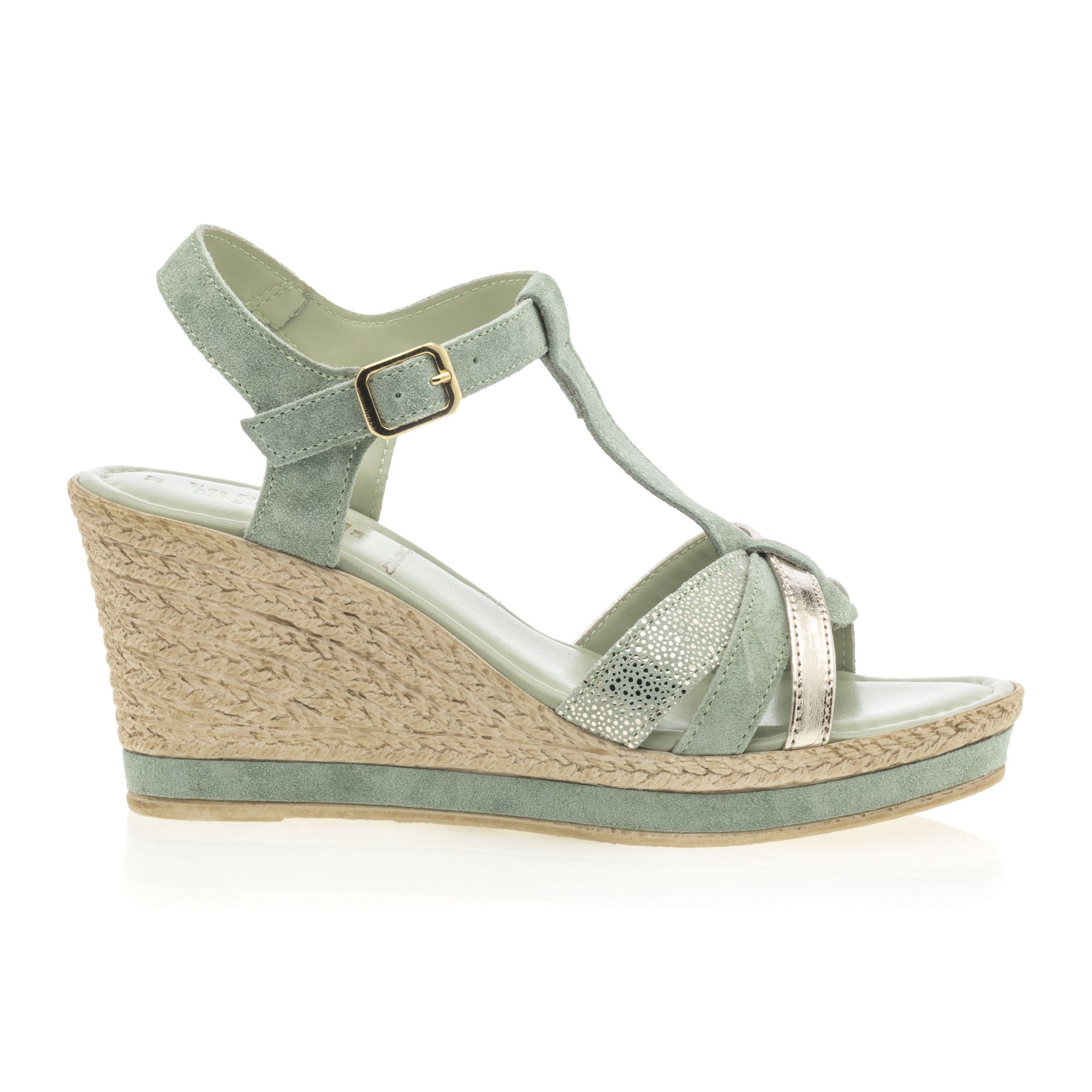 Sandales à talon compensé Femme en cuir vert