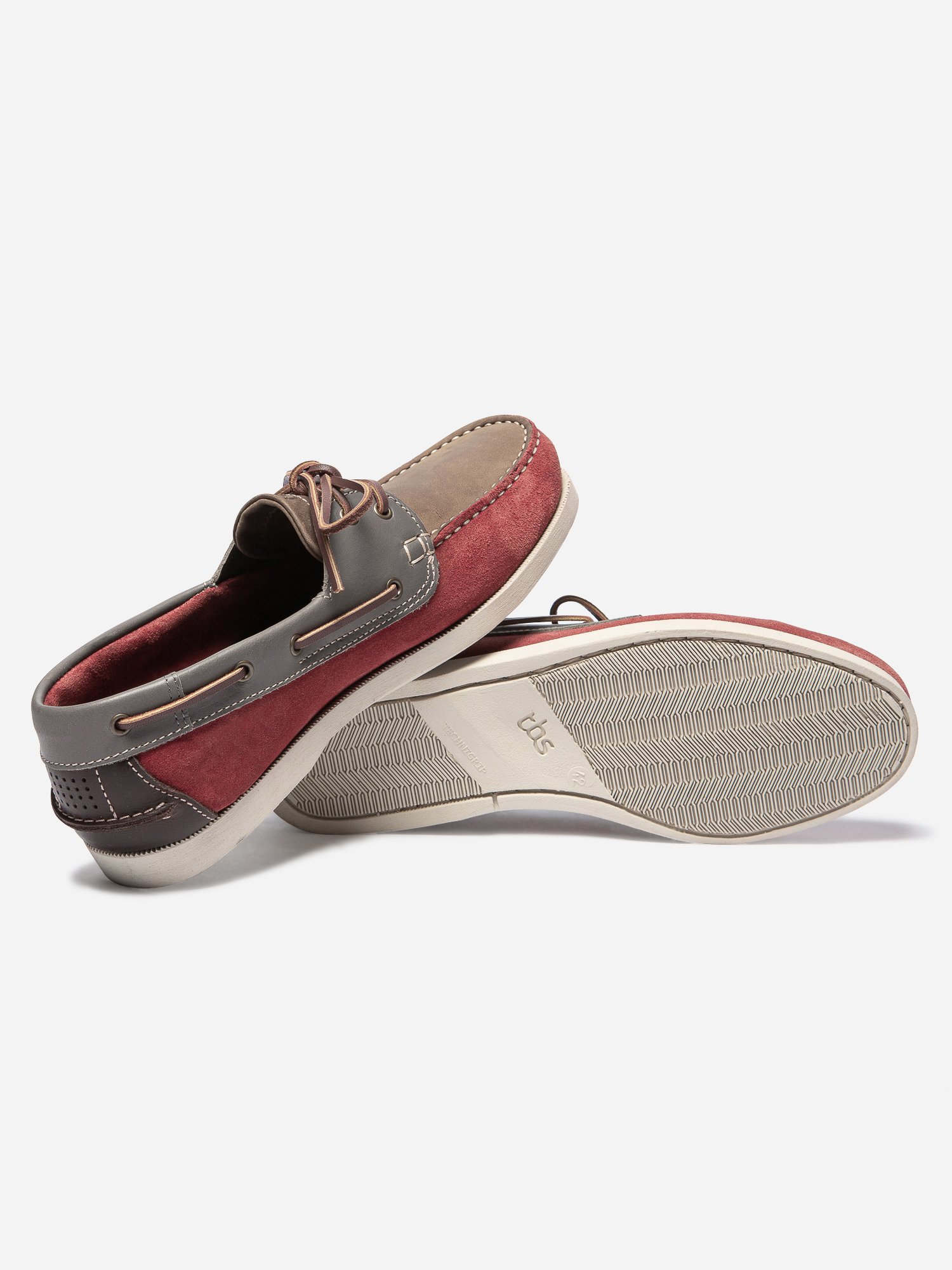 Chaussures Bateau Homme Cuir Velours Brique et Gris