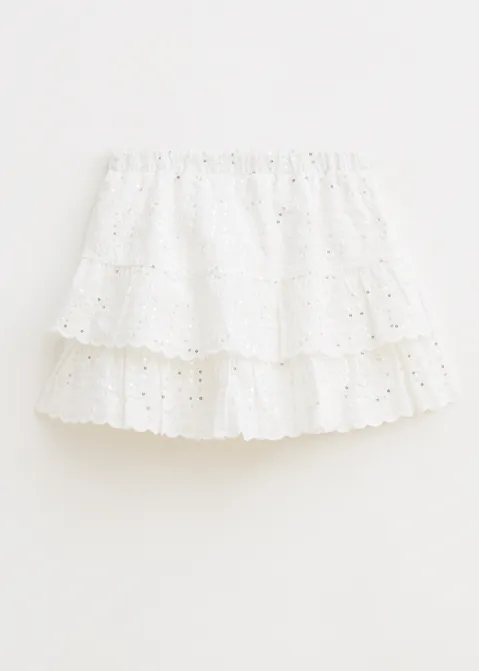 Broderie rok met ruffles wit (WIT)