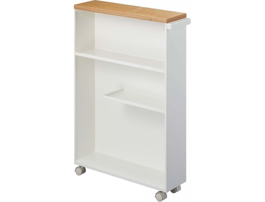 YAMAZAKI - Etagère de toilette sur roulettes métal et bois slim blanc