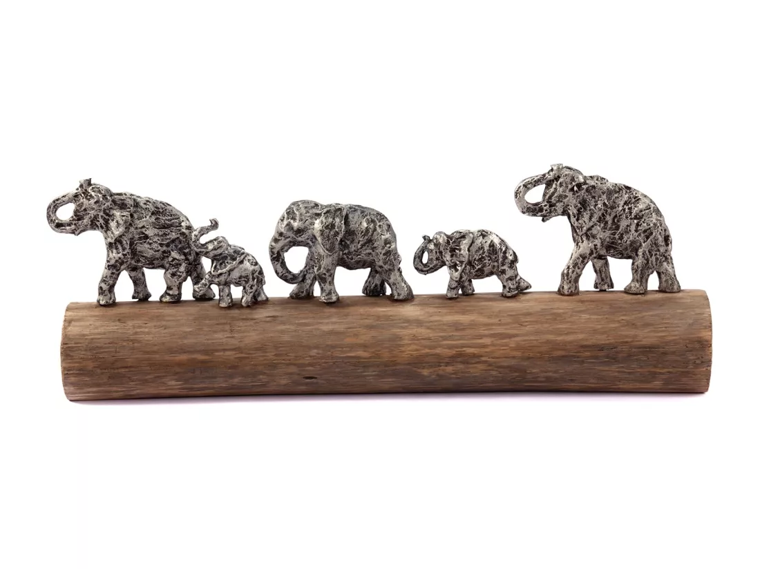SCULPTURE Promenade en famille Bois de mangue, aluminium argent-nature