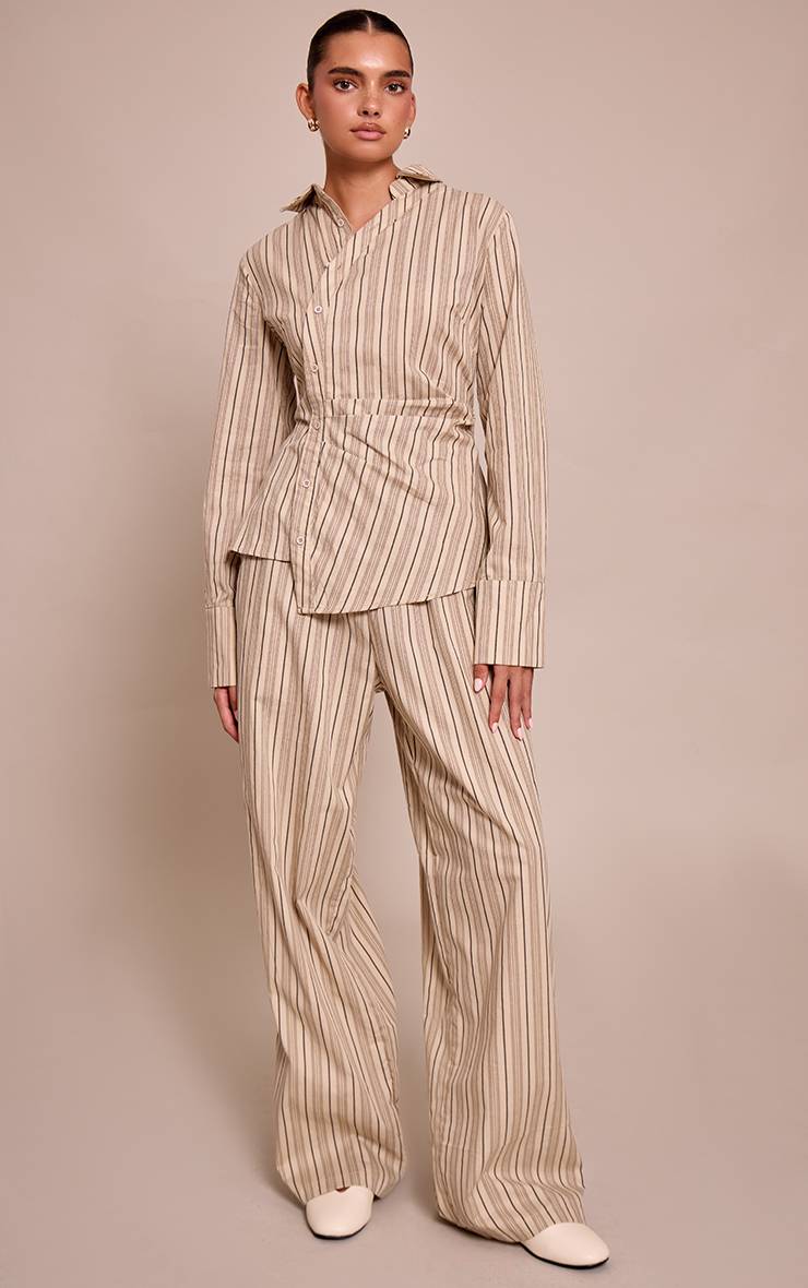 Gris Pierre Pantalon Droit Tissé À Fines Rayures