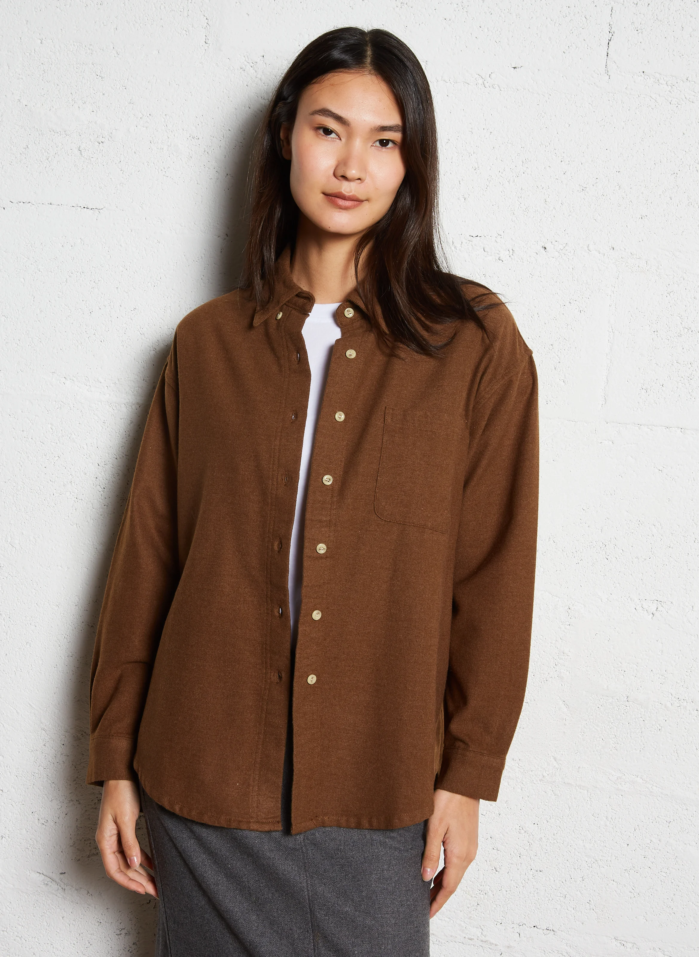 DAKOTA - Chemise oversize col classique en coton mélangé | Marron